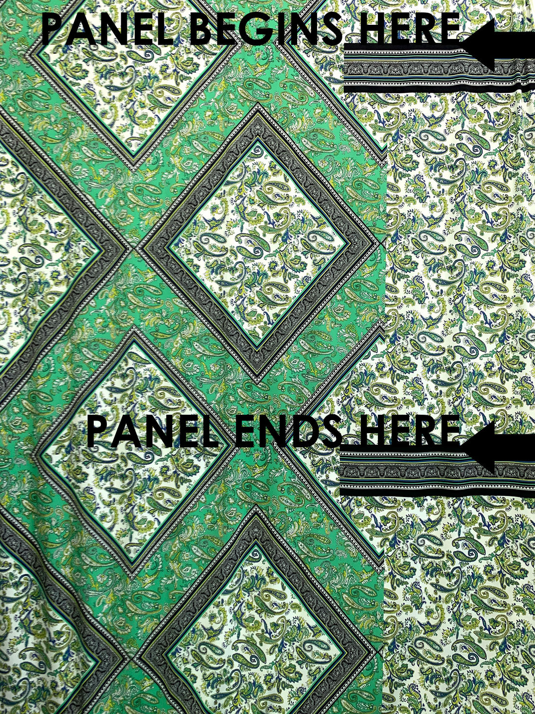 SOLD BY THE PANEL ONLY - Medium Sea Green/Lapis Blue/Bitter Lemon/Multi Polyester/Lycra Large Single Border Ornate Paisley ITY Knit - Famous Dress Designer - 59W