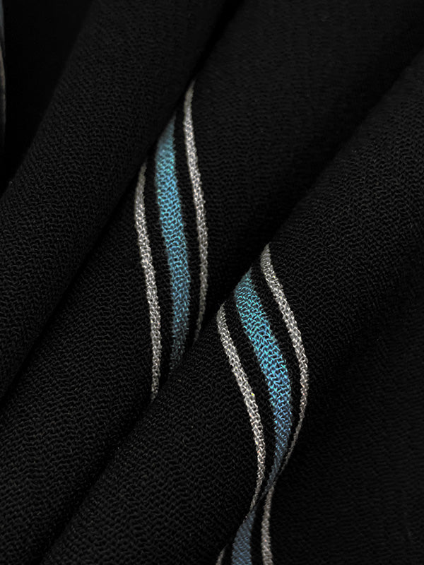 Black/Sky Blue/White 100% Rayon Vertical Stripe Print Crinkle Challis 54W