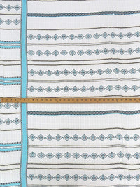 White/Arctic Blue/Beige/Black 100% Rayon Double Border Horizontal Multi Stripe Print On Vertical Woven Stripe Voile 60W