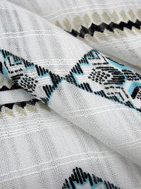 White/Arctic Blue/Beige/Black 100% Rayon Double Border Horizontal Multi Stripe Print On Vertical Woven Stripe Voile 60W