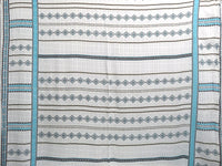 White/Arctic Blue/Beige/Black 100% Rayon Double Border Horizontal Multi Stripe Print On Vertical Woven Stripe Voile 60W