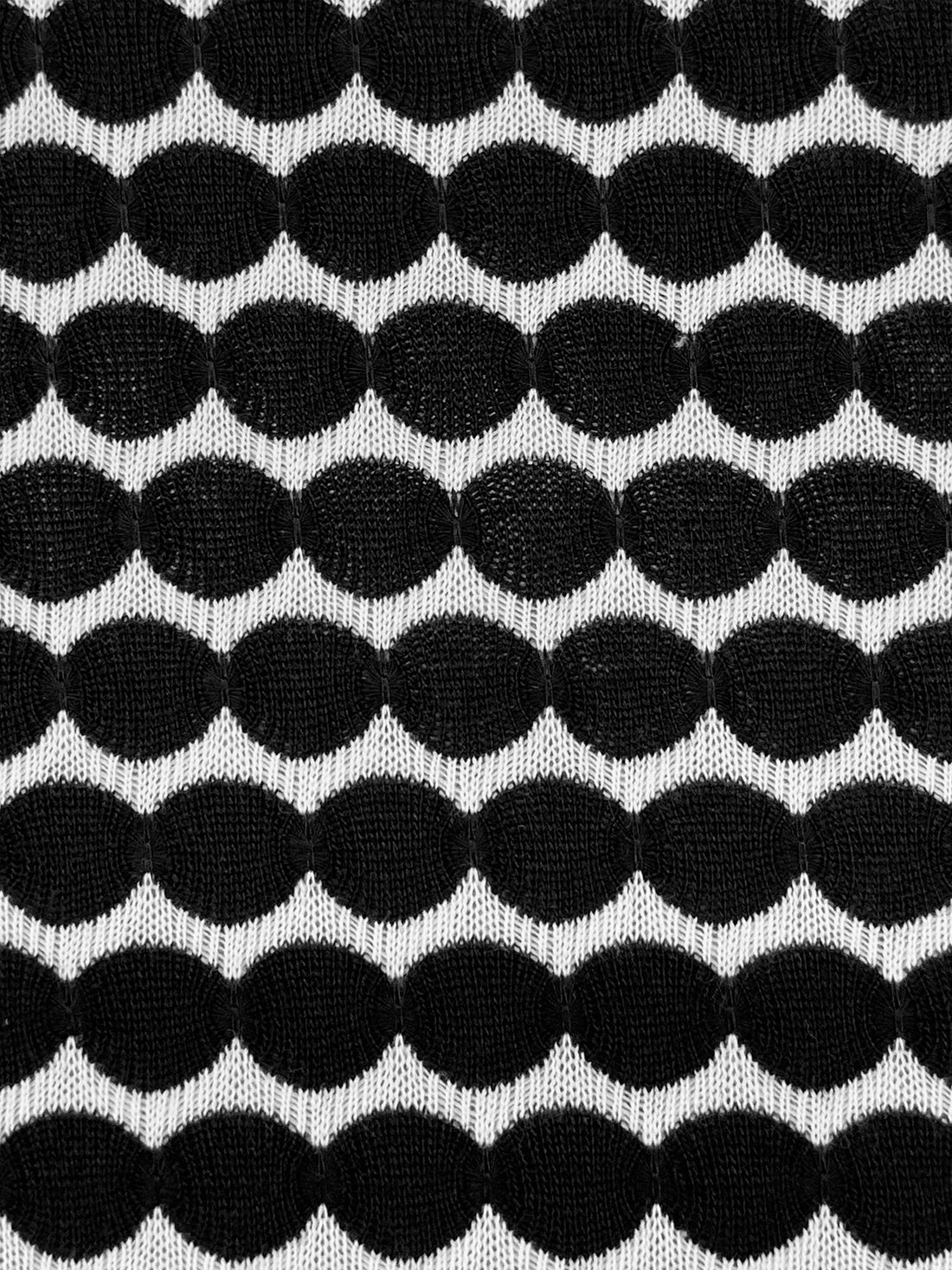 White/Black 100% Polyester Horizontal Circle Stripe Knit - Famous Dress Designer - 56W