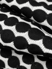 White/Black 100% Polyester Horizontal Circle Stripe Knit - Famous Dress Designer - 56W