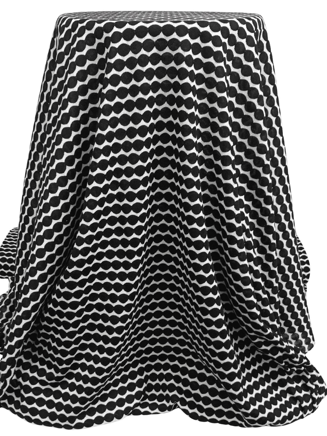 White/Black 100% Polyester Horizontal Circle Stripe Knit - Famous Dress Designer - 56W