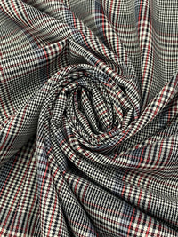 Cadet Blue/Light Red/White/Black Polyester/Wool Glen Plaid Suiting - NY Designer - 56W