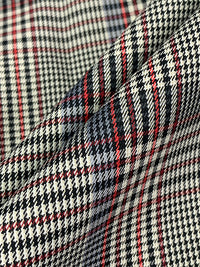 Cadet Blue/Light Red/White/Black Polyester/Wool Glen Plaid Suiting - NY Designer - 56W