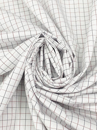 White/Dark Blue/Cherry 100% Cotton Windowpane Plaid Shirting 58W