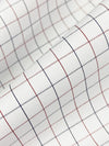 White/Dark Blue/Cherry 100% Cotton Windowpane Plaid Shirting 58W