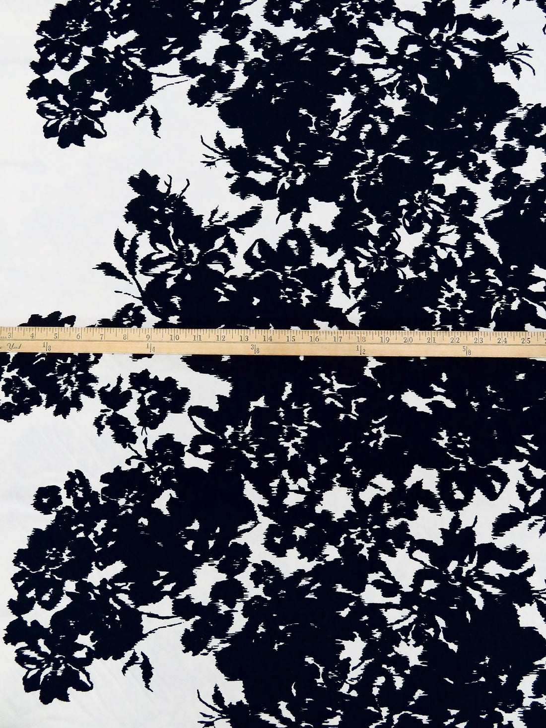 Off-White/Muted Midnight Navy 100% Polyester Large Floral Silhouette Print Crepe De Chine 58W