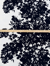 Off-White/Muted Midnight Navy 100% Polyester Large Floral Silhouette Print Crepe De Chine 58W