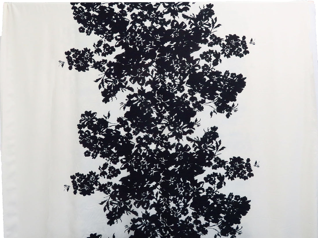 Off-White/Muted Midnight Navy 100% Polyester Large Floral Silhouette Print Crepe De Chine 58W