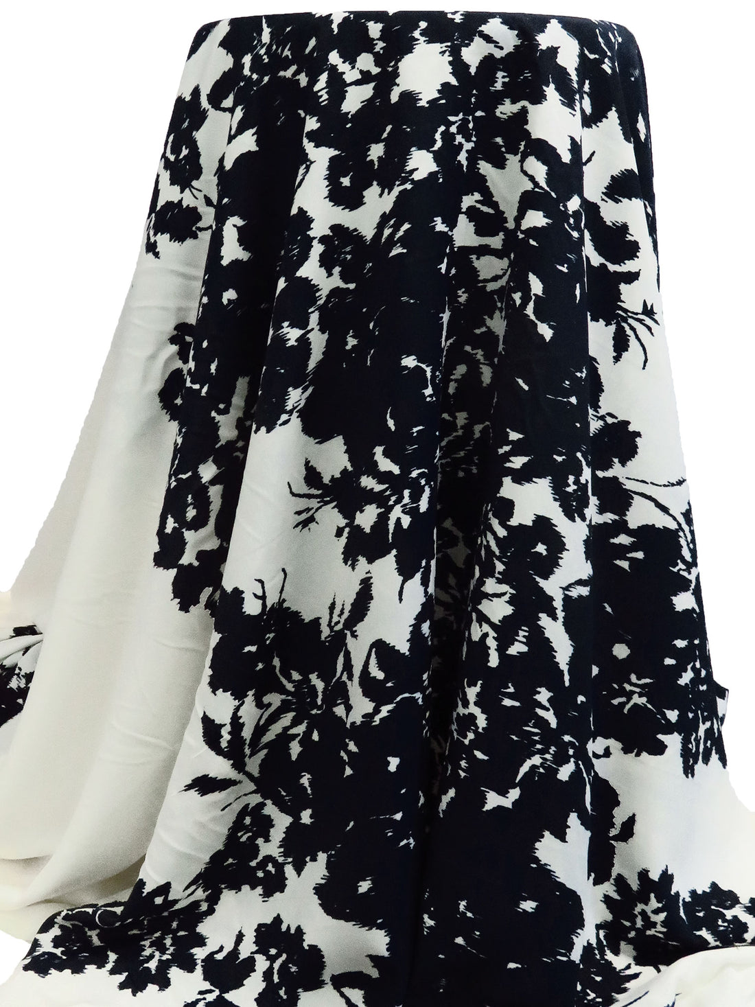 Off-White/Muted Midnight Navy 100% Polyester Large Floral Silhouette Print Crepe De Chine 58W