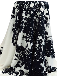Off-White/Muted Midnight Navy 100% Polyester Large Floral Silhouette Print Crepe De Chine 58W