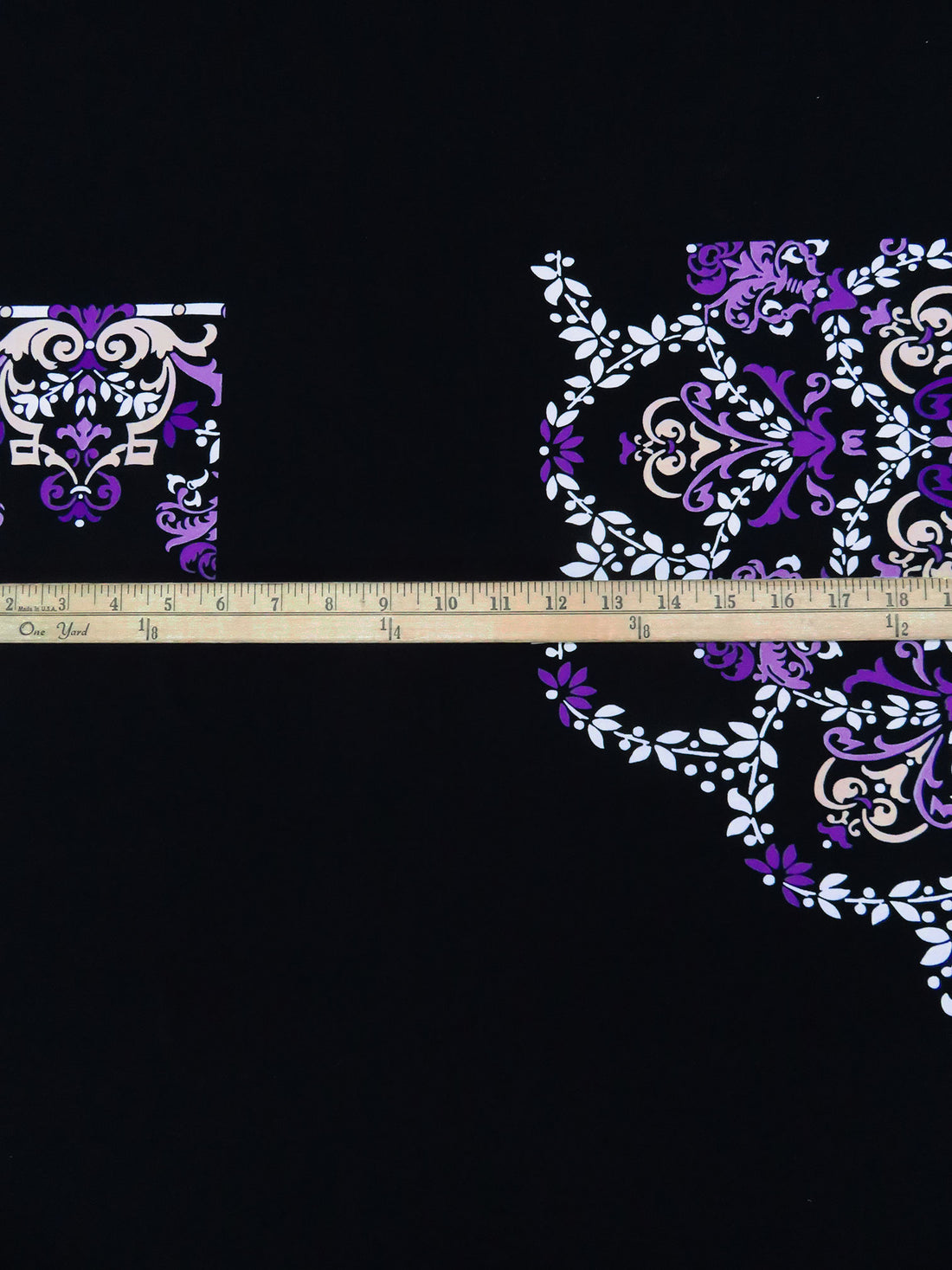 SOLD BY THE PANEL - Black/Royal Purple/White/Multi Polyester/Lycra Ornate Mandala Print ITY Knit - Famous Dress Designer - 57W