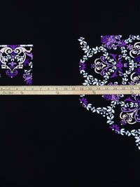 SOLD BY THE PANEL - Black/Royal Purple/White/Multi Polyester/Lycra Ornate Mandala Print ITY Knit - Famous Dress Designer - 57W