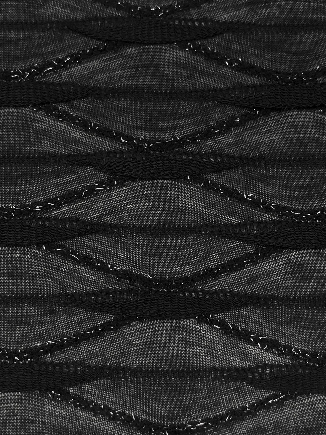 Black/Silver 100% Polyester Horizontal Wavy Stripe Knit - Famous Dress Designer - 56W