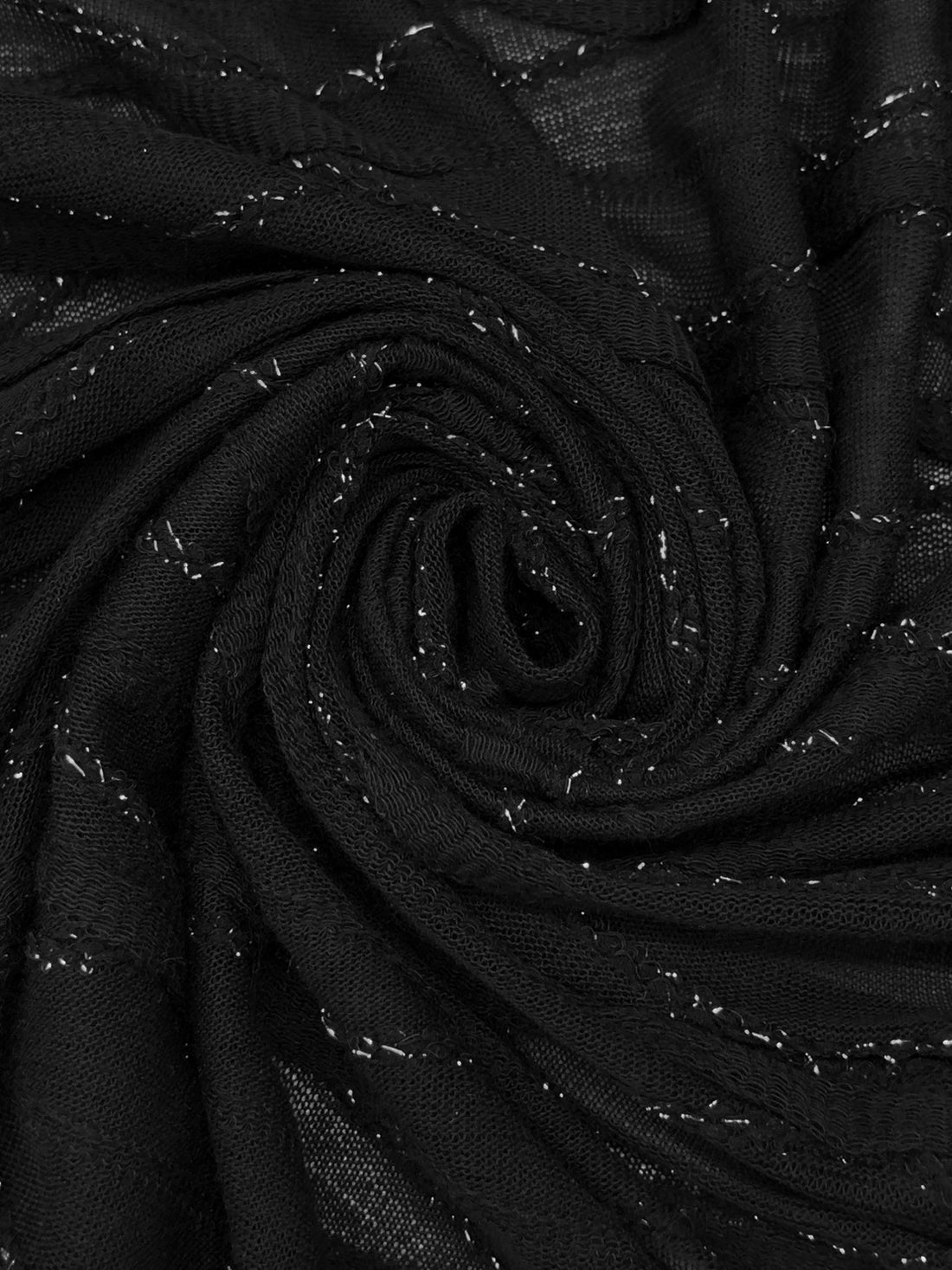 Black/Silver 100% Polyester Horizontal Wavy Stripe Knit - Famous Dress Designer - 56W