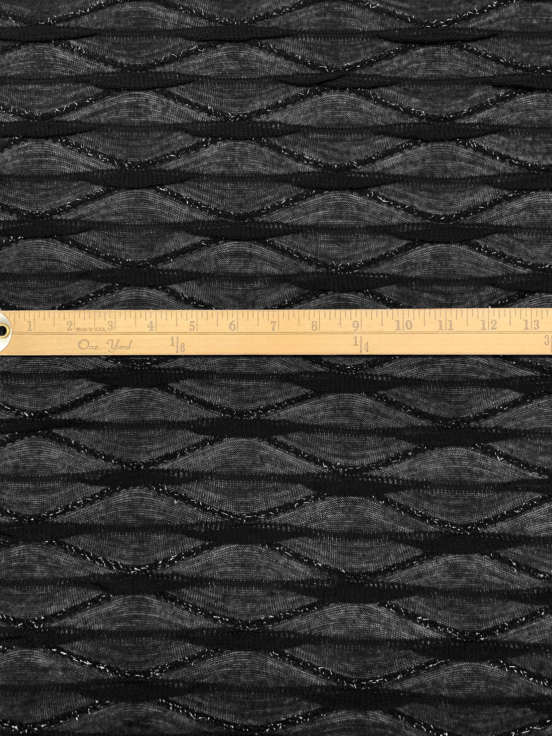 Black/Silver 100% Polyester Horizontal Wavy Stripe Knit - Famous Dress Designer - 56W