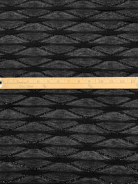 Black/Silver 100% Polyester Horizontal Wavy Stripe Knit - Famous Dress Designer - 56W