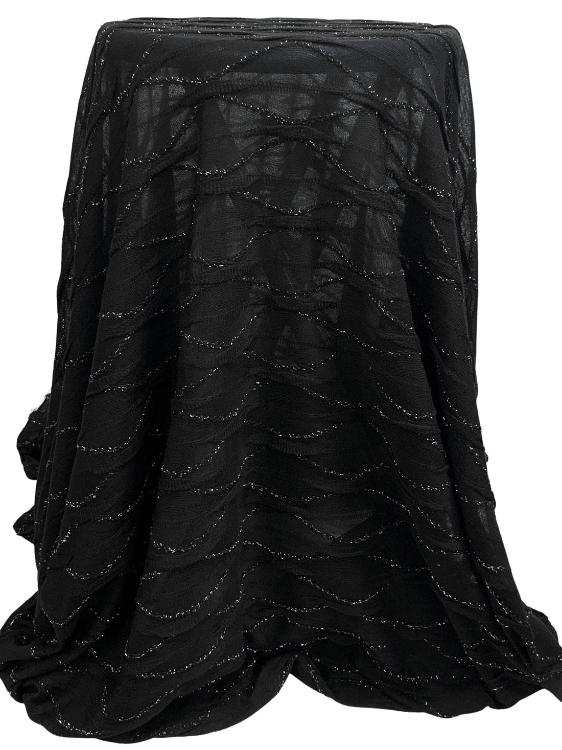 Black/Silver 100% Polyester Horizontal Wavy Stripe Knit - Famous Dress Designer - 56W