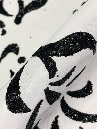 Snow White/Black 100% Polyester Glitter Dot Floral Single Border Shimmer Satin 58W