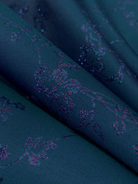 Dark Imperial Blue/Vibrant Grape 100% Polyester Glitter Floral Vines Iridescent Shimmer Satin 56W