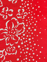 Red/White 100% Polyester Glitter Dot Floral Single Border Shimmer Satin 57W