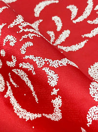 Red/White 100% Polyester Glitter Dot Floral Single Border Shimmer Satin 57W