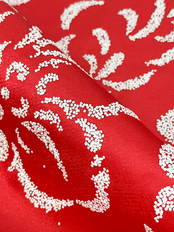 Red/White 100% Polyester Glitter Dot Floral Single Border Shimmer Satin 57W