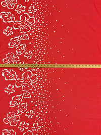 Red/White 100% Polyester Glitter Dot Floral Single Border Shimmer Satin 57W