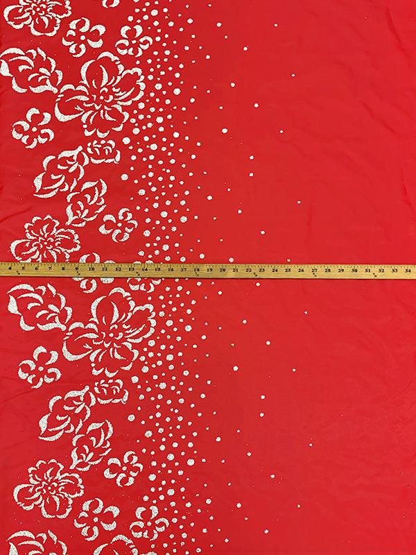 Red/White 100% Polyester Glitter Dot Floral Single Border Shimmer Satin 57W