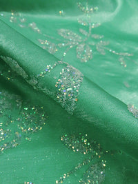 Spring Green 100% Polyester Glitter Dot Floral Single Border Shimmer Satin 57W