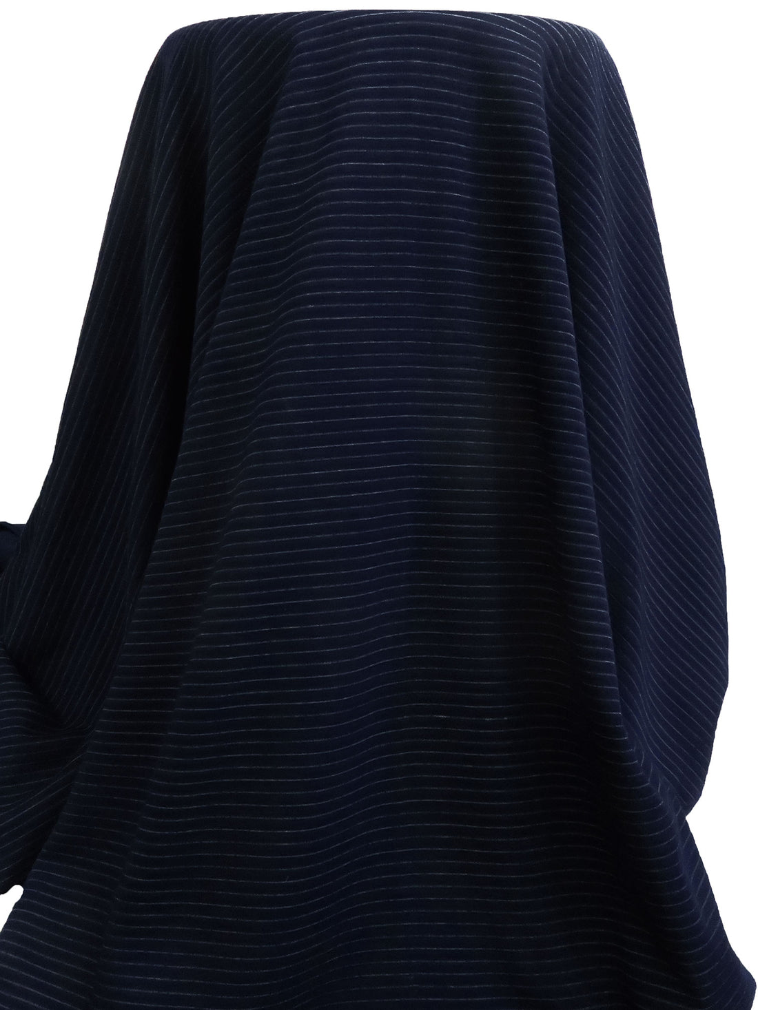 Midnight Blue/Gray 100% Polyester Horizontal Stripe Weave Ottoman Double Knit - Famous Dress Designer - 58W