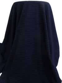 Midnight Blue/Gray 100% Polyester Horizontal Stripe Weave Ottoman Double Knit - Famous Dress Designer - 58W