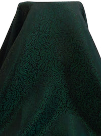 Dark Green/Black 100% Polyester Ornate Scroll Weave Jacquard Woven - Famous Dress Designer - 57W