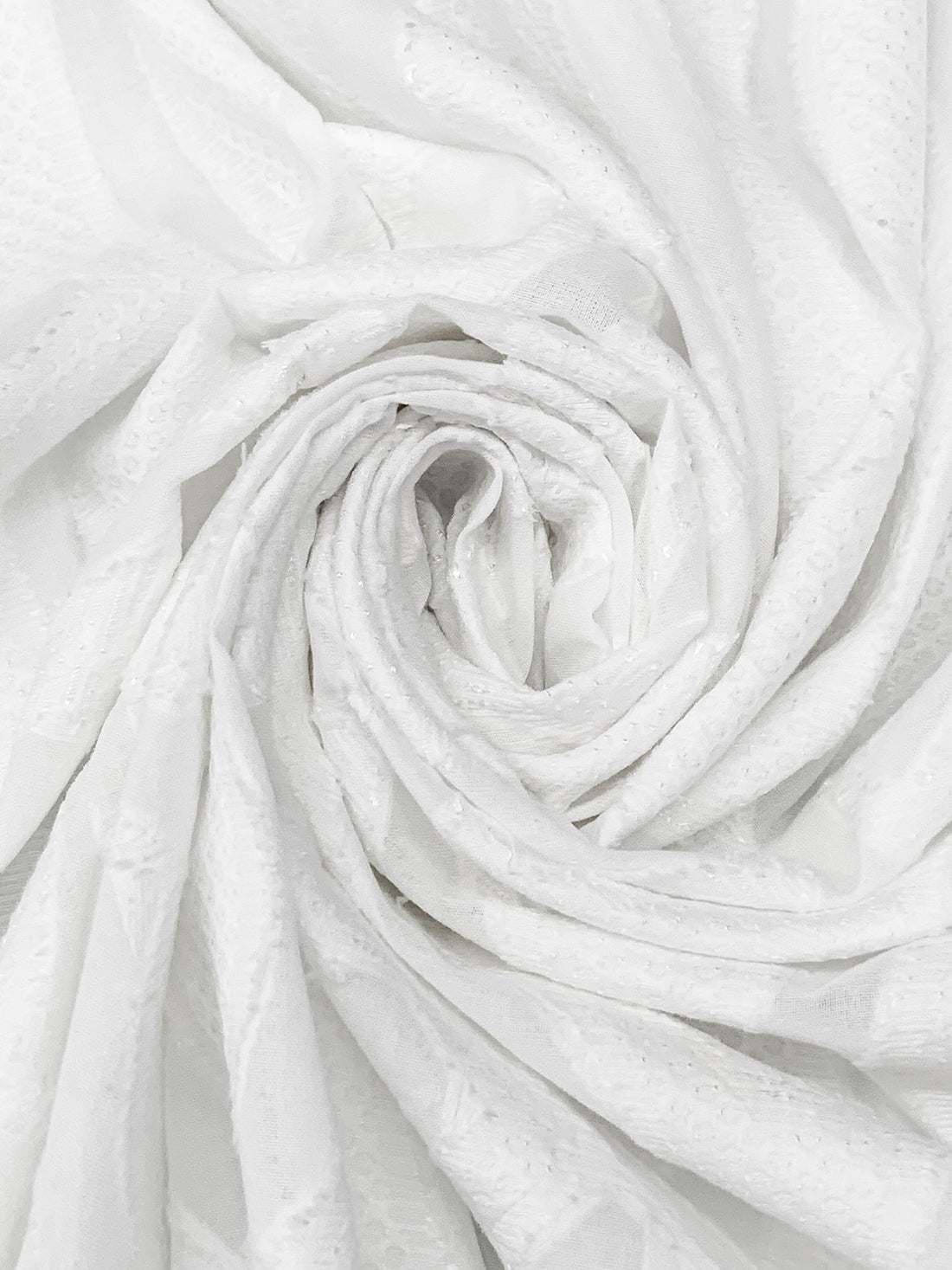 White 100% Cotton Vertical Helix-Look Weave Jacquard Shirting - Famous Dress Designer - 53W