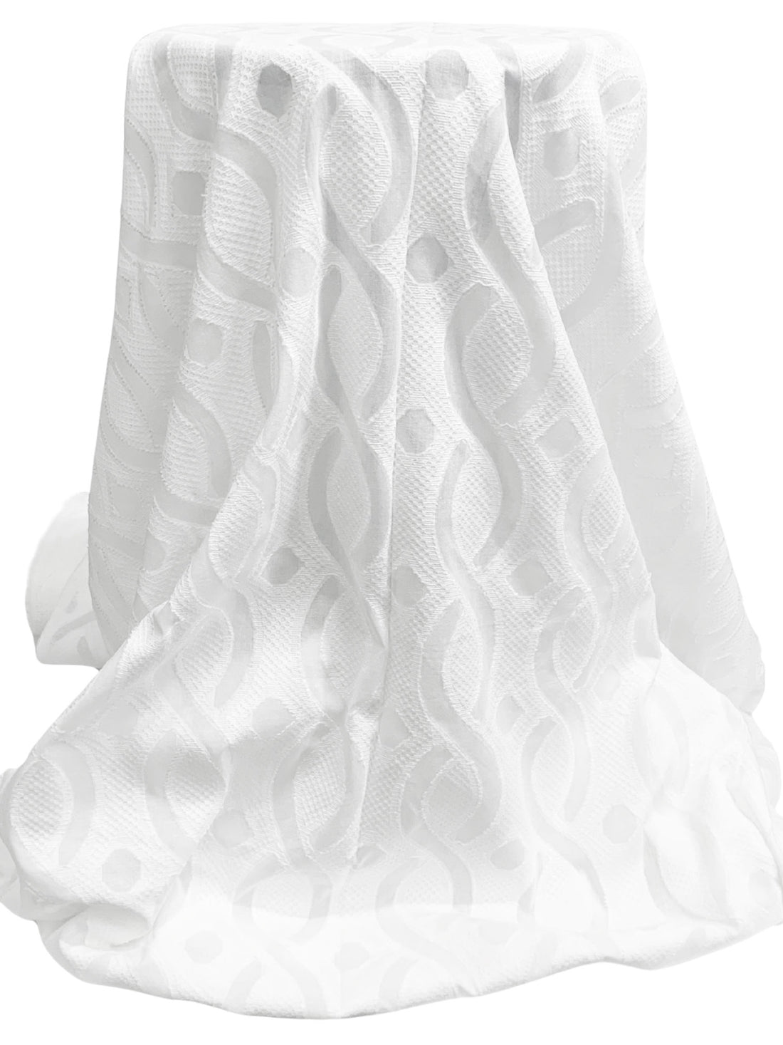 White 100% Cotton Vertical Helix-Look Weave Jacquard Shirting - Famous Dress Designer - 53W