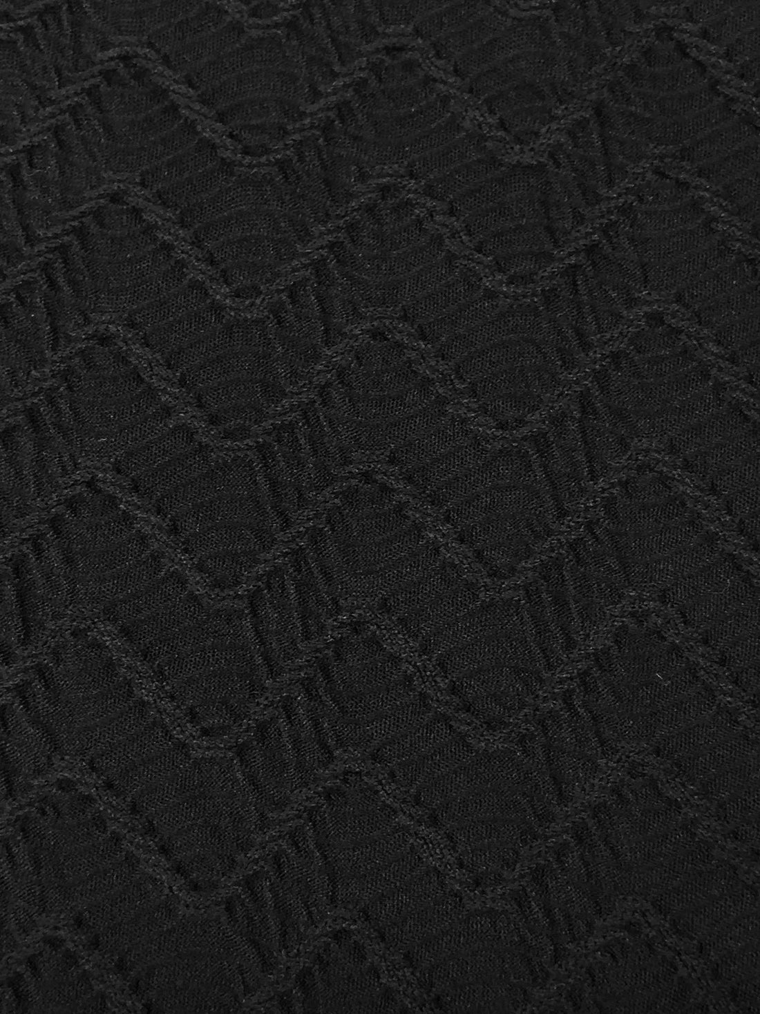 Black Polyester/Lycra Novelty Textured Chevron Weave Knit 58W