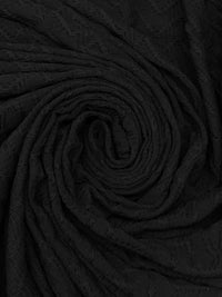 Black Polyester/Lycra Novelty Textured Chevron Weave Knit 58W
