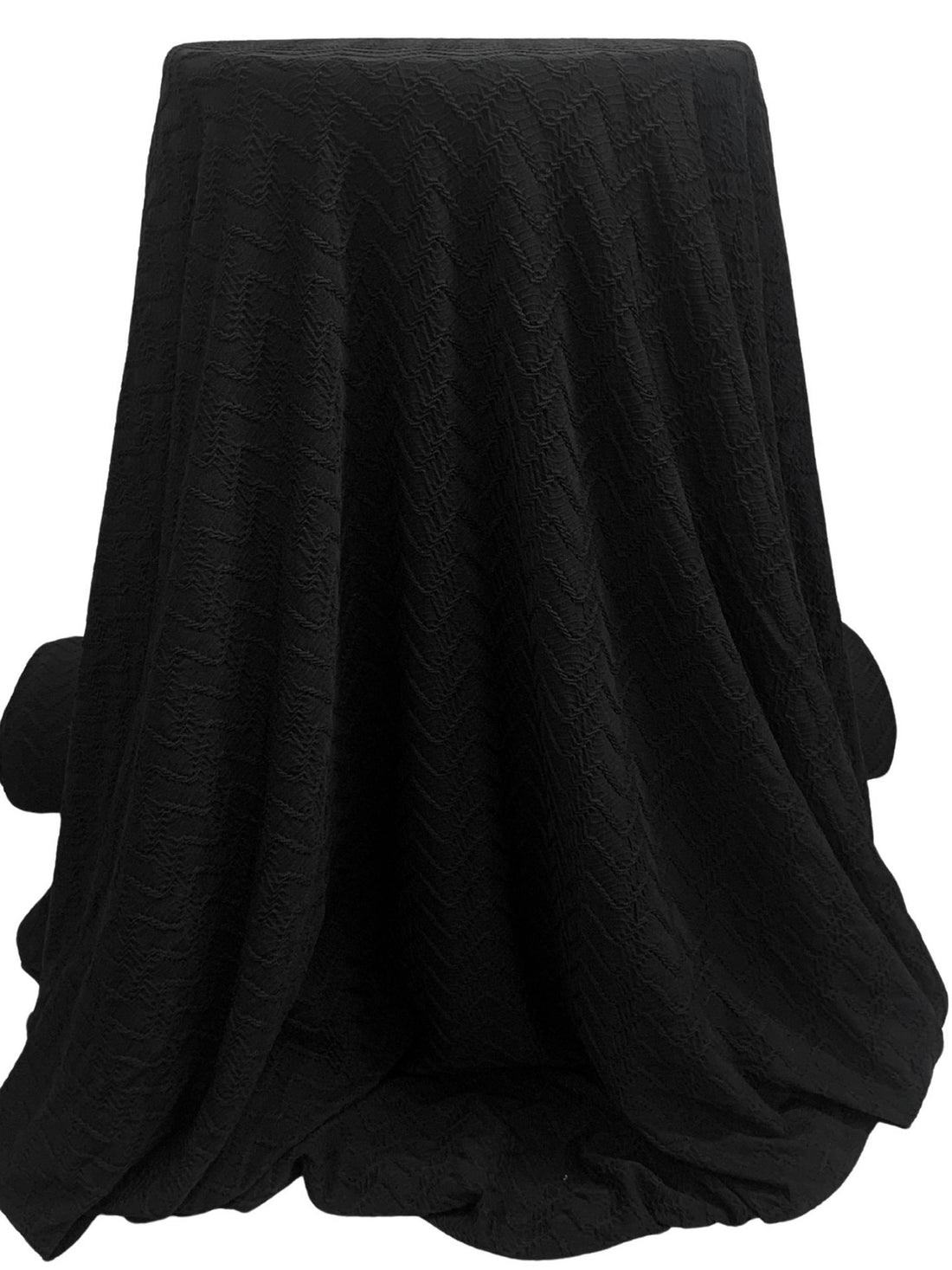 Black Polyester/Lycra Novelty Textured Chevron Weave Knit 58W