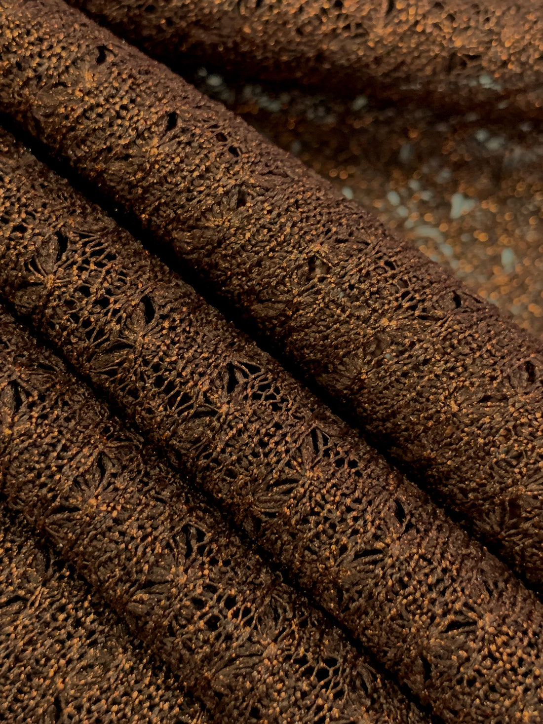 Hickory Brown/Gold Polyester/Lycra Shimmer Lace Knit 58W