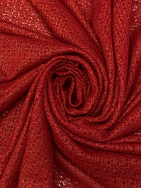 Crimson Red/Gold Polyester/Lycra Shimmer Lace Knit 56W