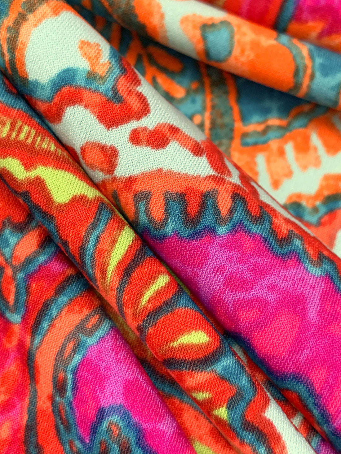 Mandarin/Deep Fuchsia/Mint/Multi Polyester/Lycra Stylized Scrolls Print ITY Knit 56W