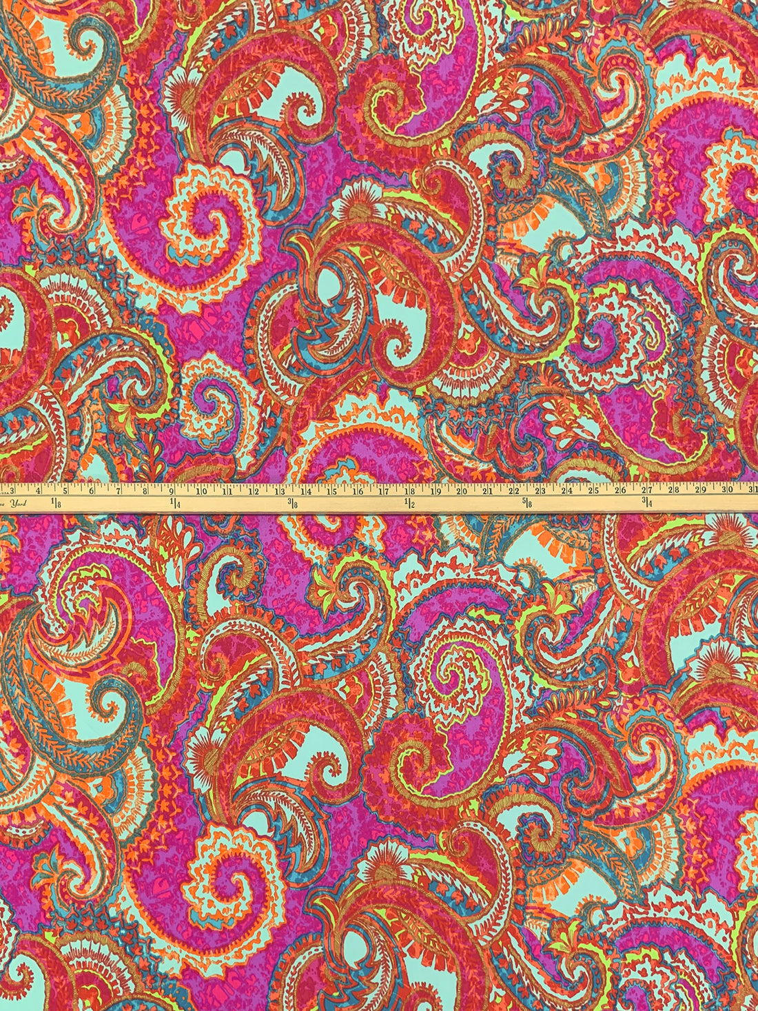 Mandarin/Deep Fuchsia/Mint/Multi Polyester/Lycra Stylized Scrolls Print ITY Knit 56W