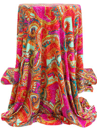 Mandarin/Deep Fuchsia/Mint/Multi Polyester/Lycra Stylized Scrolls Print ITY Knit 56W