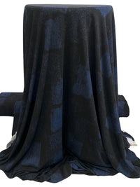 Dark Imperial Blue/Black Polyester/Lycra Abstract Splotch Print ITY Knit 59W