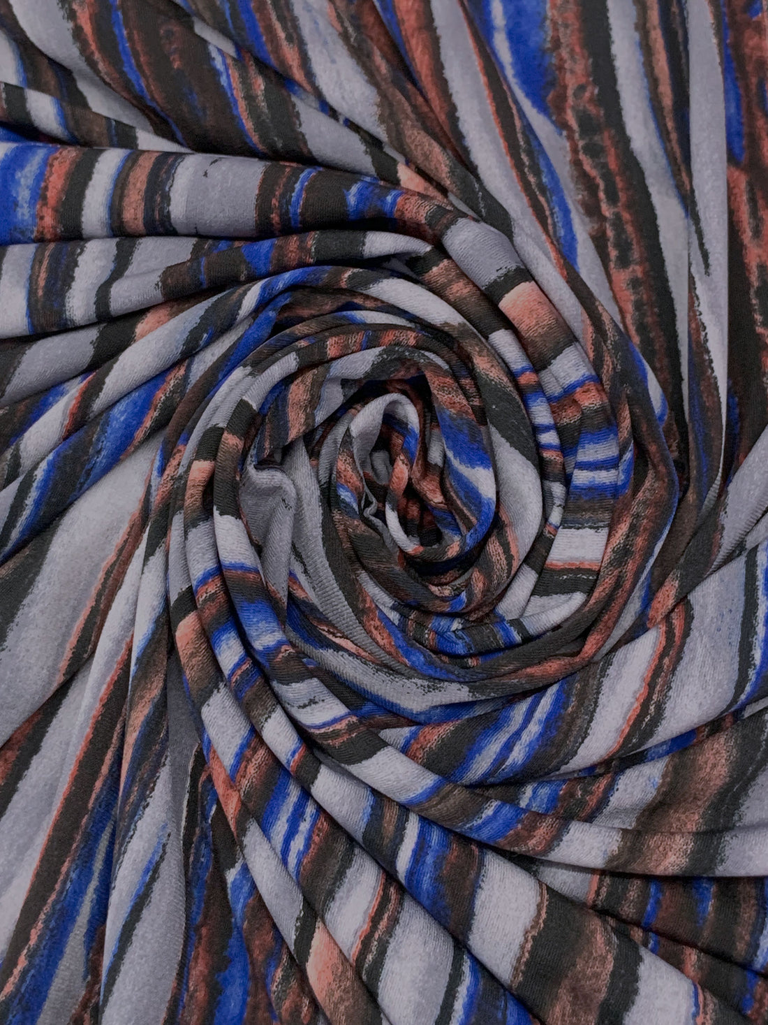 Ultramarine/Cadet Gray/Multi Polyester/Lycra Vertical Rugged Stripe Print ITY Knit 59W