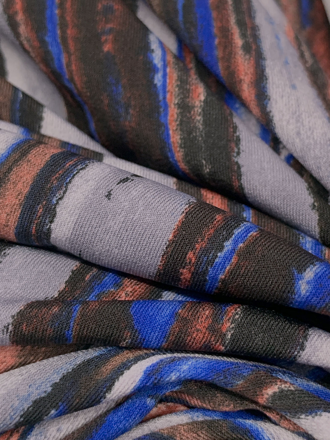 Ultramarine/Cadet Gray/Multi Polyester/Lycra Vertical Rugged Stripe Print ITY Knit 59W