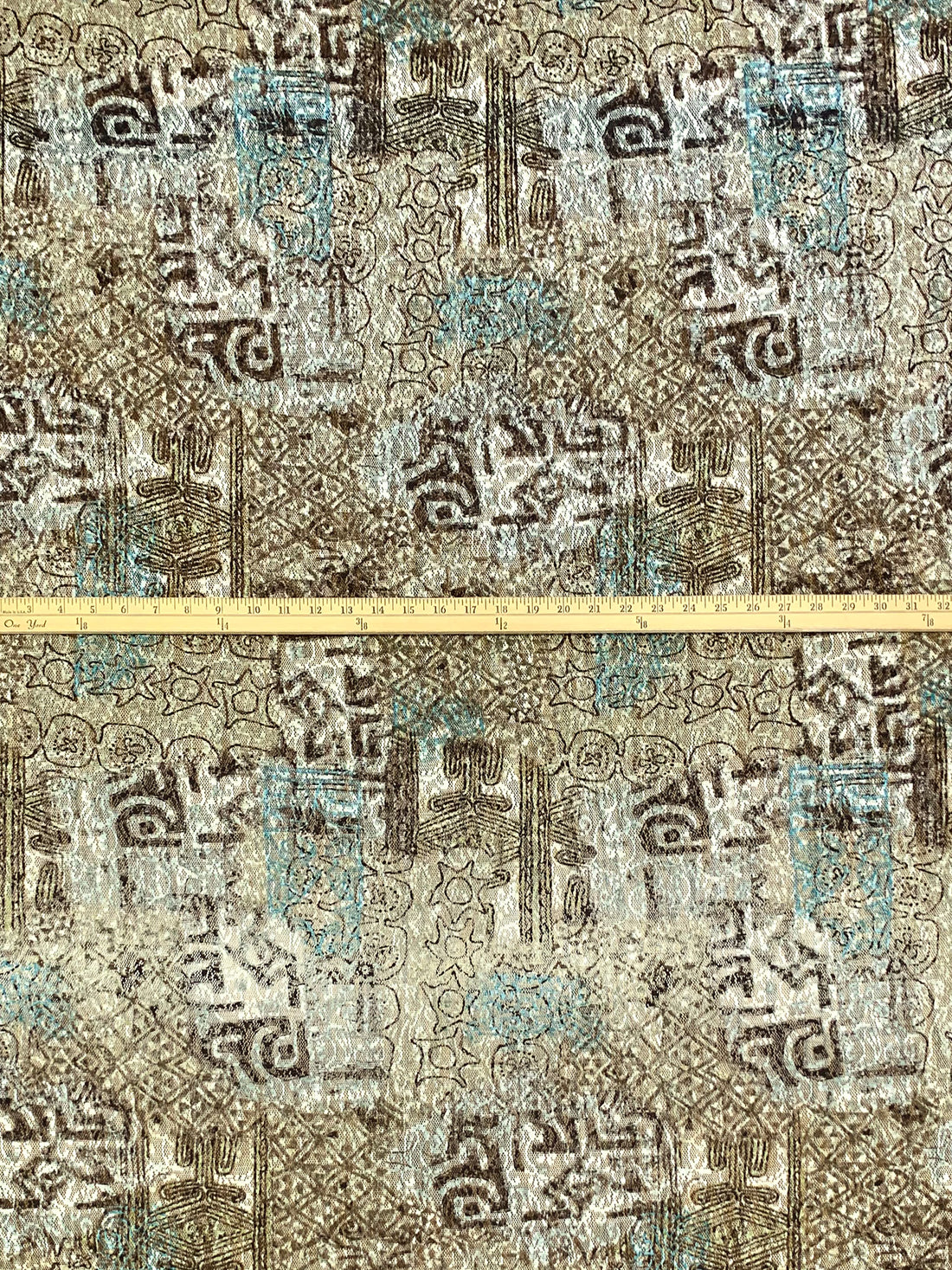 Terra Brown/Steel Blue/Off-White/Multi 100% Polyester Abstract Print Lace Netting 55W