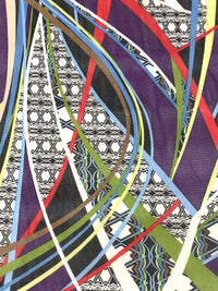 Imperial Purple/Red/Black/Multi Nylon/Lycra Large Abstract Print Mesh Knit - Imported From France - 50W
